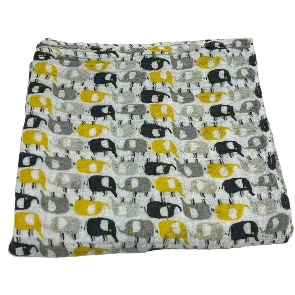 Zutano Muslin Baby Blanket Cotton Gray Yellow Elephant Print
